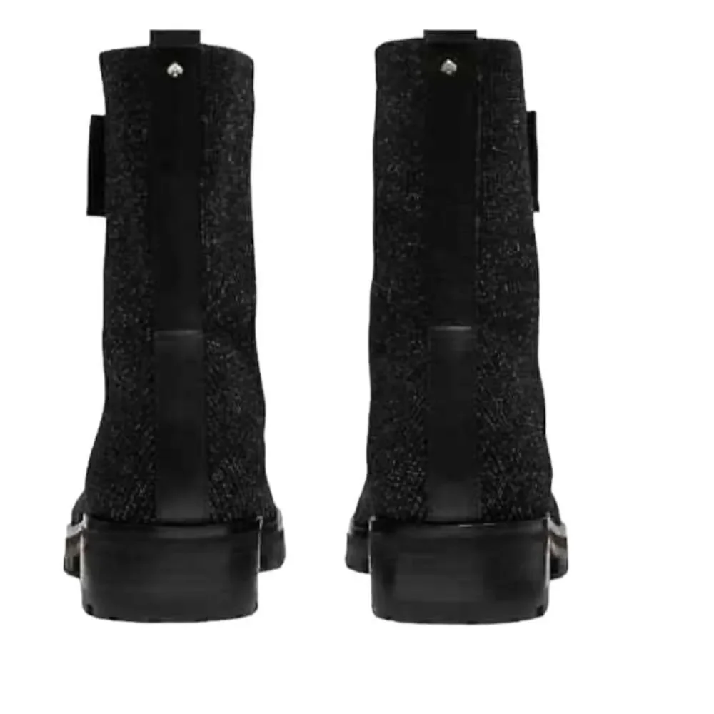 Kate Spade Merigue Knit Combat Boots Black Silver Sparkle Size 7.5